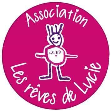 Logo de l'association Les Rêves de Lucie, représentant un personnage dessiné avec un corps en forme de cœur, sur fond rose.