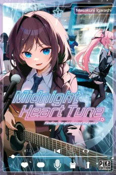 Couverture du manga 'Midnight Heart Tune' de Masakuni Igarashi, mettant en avant une jeune fille avec des cheveux bruns et des yeux bleu, jouant de la guitare avec un fond animé de la ville nocturne.
